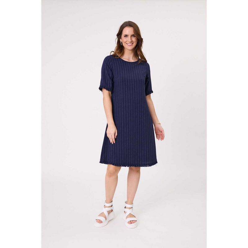 Lemon Tree Allegra Linen Dress Navy Stripe image number 3